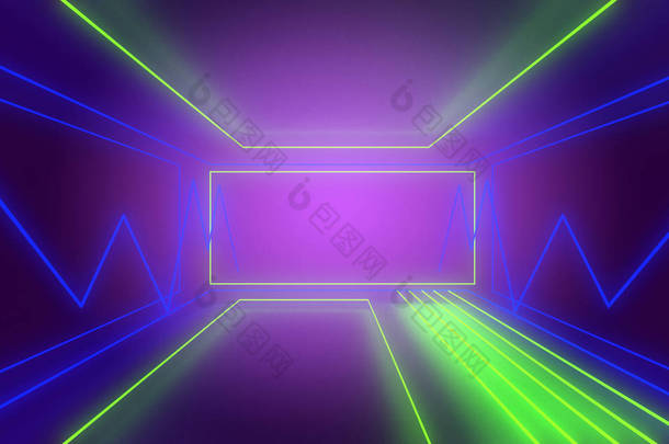 3d霓虹灯隧道<strong>抽象背景</strong>。3d 插图