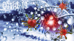 3-image of stylized viruses with an inscription on the background of a abstract image of dna, styliz