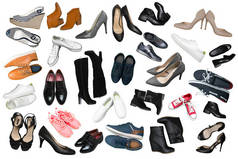 收集的各种类型的女性鞋白上