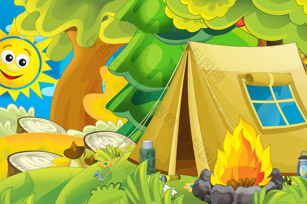 帐篷里森林-儿童插画卡通场景