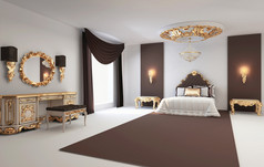 巴洛克式卧室与皇家室内住宅的金色家具