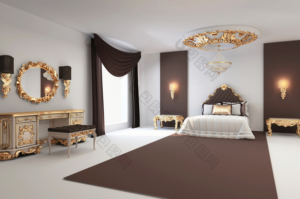 巴洛克式卧室与皇家室内住宅的金色家具