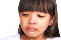 小女孩哭着泪水滚下她的脸颊