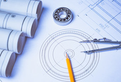 technical drawing and caliper with bearing