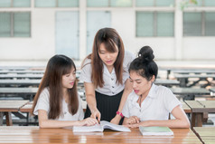 集团的统一一起学习在大学的亚裔学生