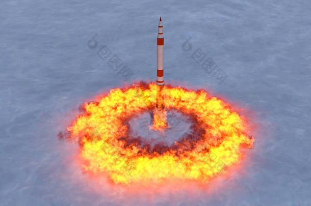 三维图从地下发射井发射一<strong>枚</strong>洲际弹道导弹