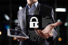 网络安全、数据保护、信息安全和加密。互联网技术与商业理念.