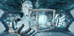 白色机器人创建未来技术结构3d 渲染