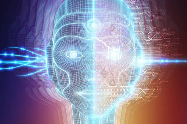 代表人工智能概念3d 渲染的机器人女性机器人脸