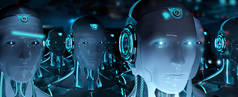 小组男性机器人跟随领导电子军队3d 渲染