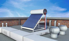 屋顶太阳能热水器，替代能源。3d 渲染