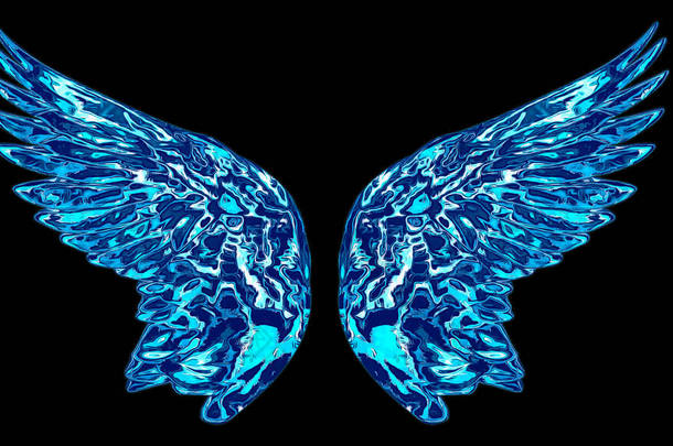在孤立的背景下精心设计了冰冻的翅膀。冰霜<strong>天使</strong>或<strong>恶魔</strong>的翅膀.