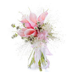被白色隔离的婚礼花束。新鲜的、茂盛的五彩缤纷的花朵,