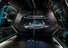 未来科幻飞船控制中心的三维绘制