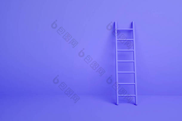 紫色墙上的阶梯，3D渲染