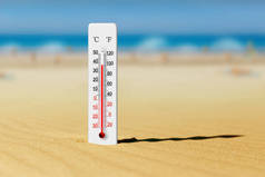 炎炎夏日的海滨.沙漏中的温度计加38摄氏度