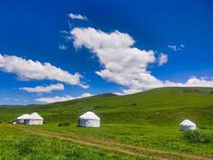 Yurts of mountain farmers in the Kazakhstan mountains, Almaty region