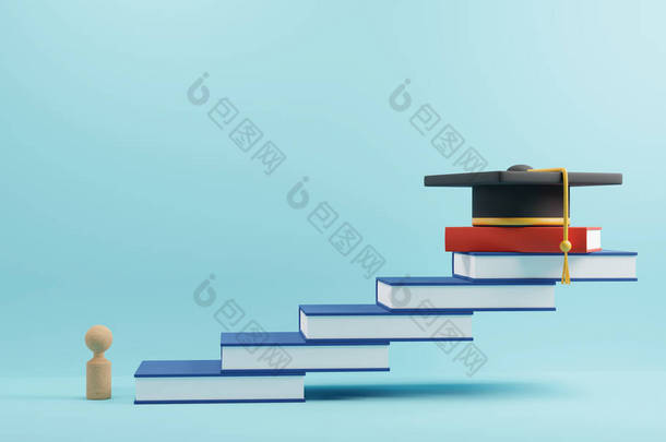图书楼梯三维渲染木人签名、毕业帽的教育理念设计