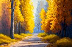 秋天的风景，黄叶和树木
