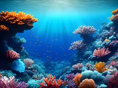 美丽的珊瑚礁，在蔚蓝的大海