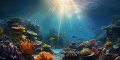 用令人惊讶的水下摄影拍摄的鲜亮珊瑚和蓝水中的鱼.