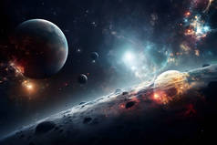 宇宙的无限空间，宇宙的星云，恒星行星，恒星的碰撞，宇宙星系的观点