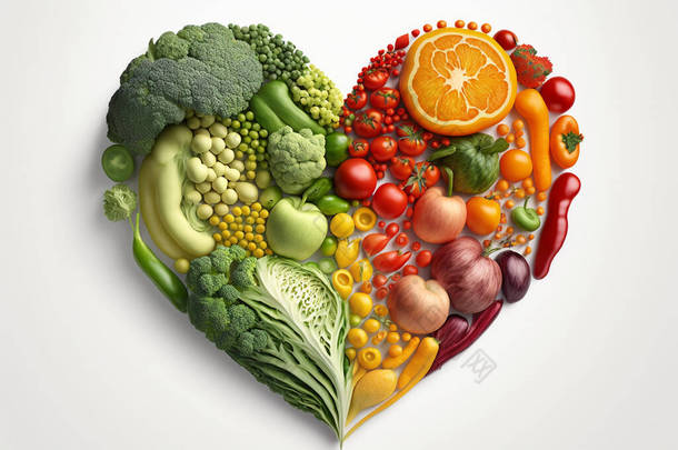 健康的心，由新鲜的水果和蔬菜制成
