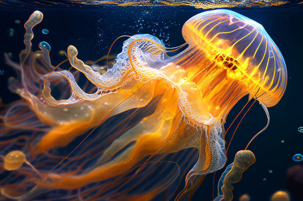 Beautiful jellyfish in its natural habitat. The stunning beauty of the underwater <strong>world</strong>