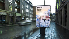 晚上3d 渲染城市街道广告旅游广告牌