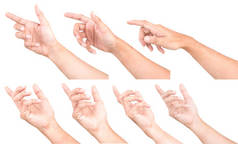 多个男性白种人的手势隔离在白色的背景。视觉指向.