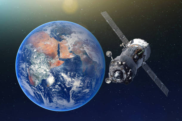 绕地球运行的载人航天器。美国宇航局提供的这张图片的元素