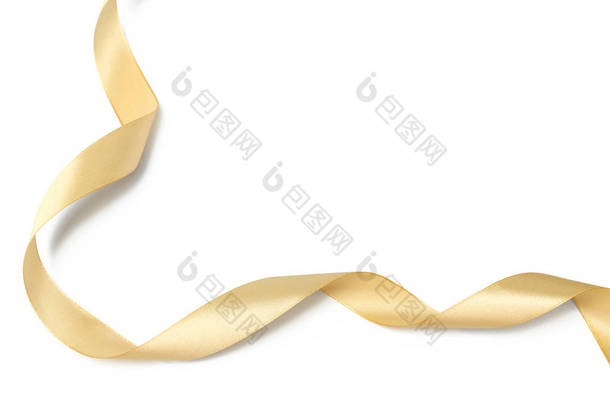 金色丝带被隔绝在白色背景, 特写