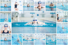 女子游泳运动员在运动的游泳池里