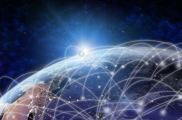 全球网络现代创意电信和互联网连接.5G无线数字连接与物联网的概念.