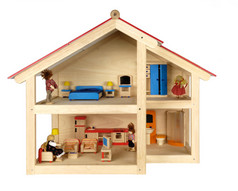孩子的娃娃有家具的房子