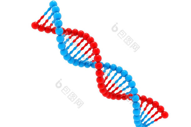 在白色背景下分离的DNA分子，生物化学、中<strong>医药</strong>和卫生保健的概念。3d渲染