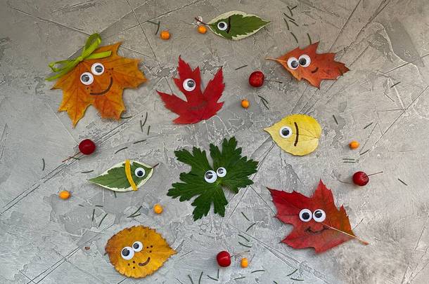 秋天五彩缤纷的树叶，童趣的手艺