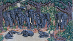 大象雕刻石头墙.