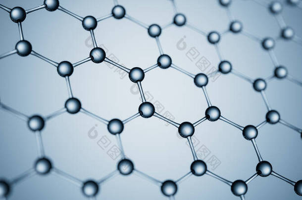 蓝色分子结构背景。细胞和生物链抽象概念3D渲染3D插图