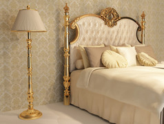 与金帧和支架灯在皇家卧室的豪华床