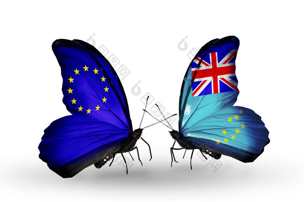 两只蝴蝶带有标志的象征关系欧盟和<strong>图瓦卢</strong>的翅膀