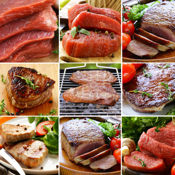 拼贴的不同种类的原料肉牛肉和烤的肉图片-包图网企业站