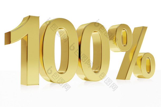 Photorealistic golden rendering of a symbol for 100 % discount