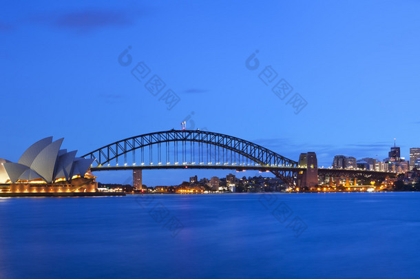 Harbour Bridge and Sydney skyline, Australia at dawn