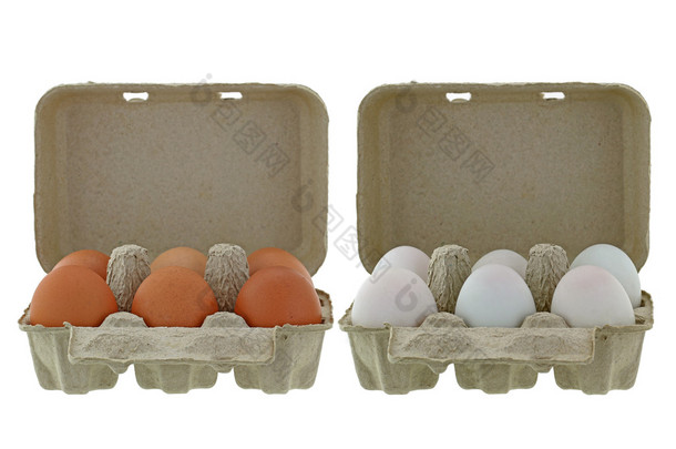 纸品纸浆鸡蛋托盘包装充满了新鲜的鸡和鸭子蛋
