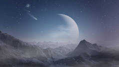 多雾外星人行星-3d 渲染的电脑艺术品