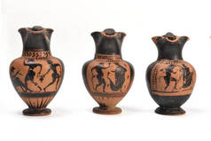 从考古发掘的原始希腊花瓶的集合
