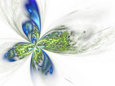 蓝色和绿色的分形花或蝴蝶，数码艺术作品的创意图形设计