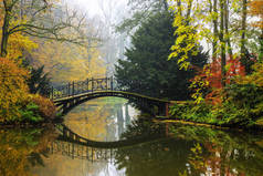 美丽的景色朦胧秋季景观与美丽的老桥