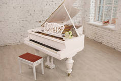 白色的钢琴站在优雅的白色室内